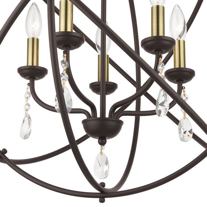Livex Lighting 40905-07 Five Light Chandelier, Bronze w/ Antique Brasss