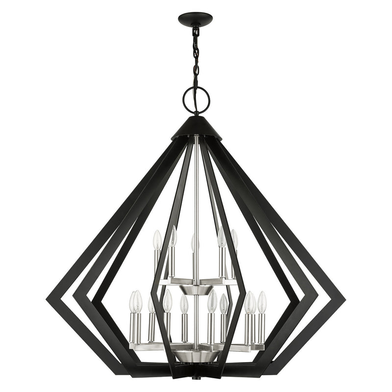 Livex Lighting 40928-04 15 Light Foyer Chandelier, Black w/ Brushed Nickel Cluster