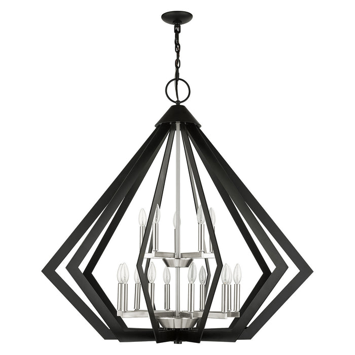 Livex Lighting 40928-04 15 Light Foyer Chandelier, Black w/ Brushed Nickel Cluster