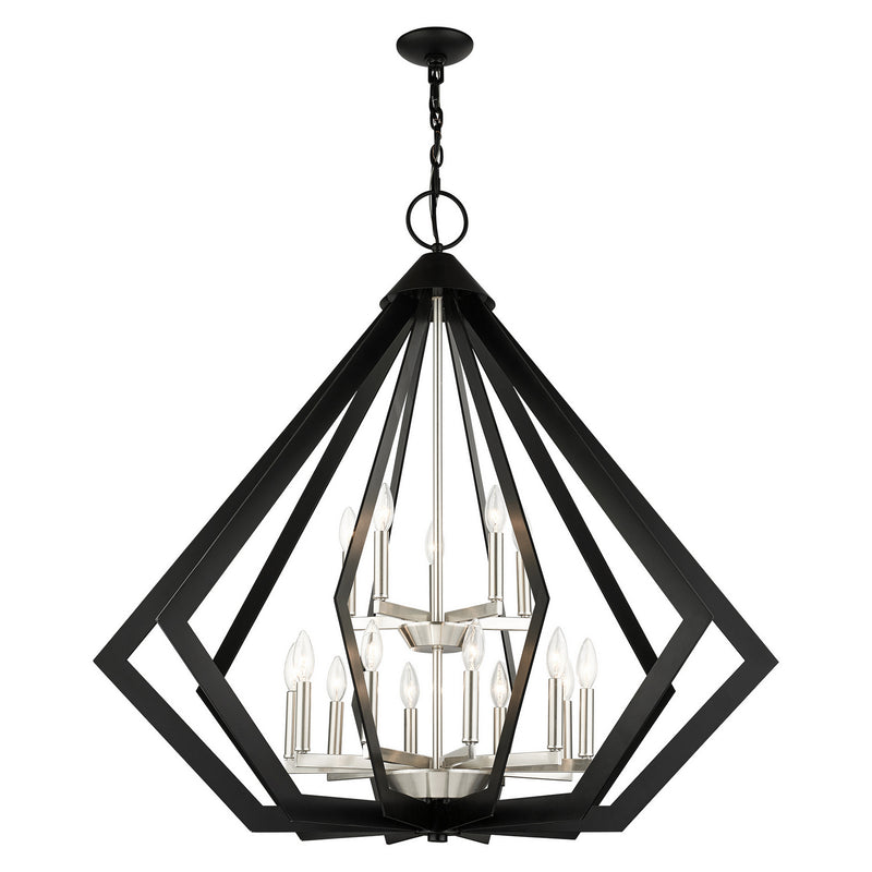 Livex Lighting 40928-04 15 Light Foyer Chandelier, Black w/ Brushed Nickel Cluster