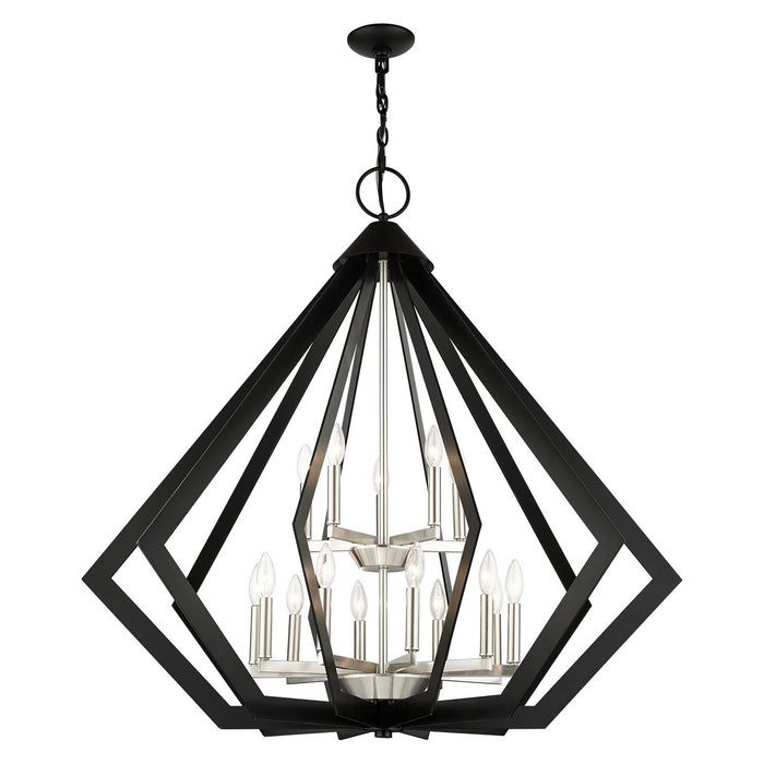 Livex Lighting 40928-04 15 Light Foyer Chandelier, Black w/ Brushed Nickel Cluster
