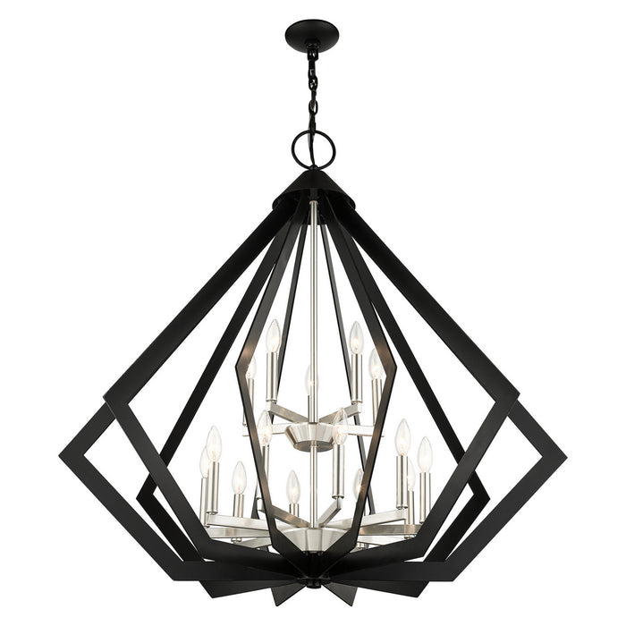 Livex Lighting 40928-04 15 Light Foyer Chandelier, Black w/ Brushed Nickel Cluster