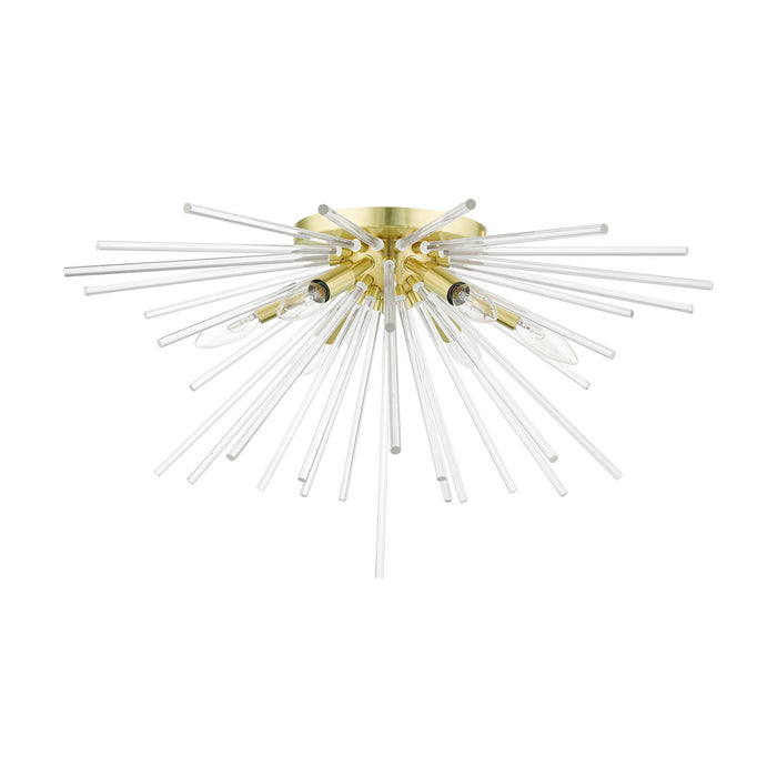 Livex Lighting 41251-12 Six Light Flush Mount, Satin Brass