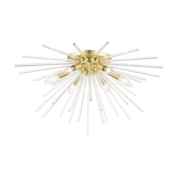 Livex Lighting 41251-12 Six Light Flush Mount, Satin Brass