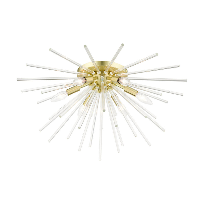 Livex Lighting 41251-12 Six Light Flush Mount, Satin Brass