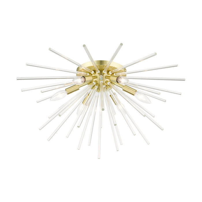 Livex Lighting 41251-12 Six Light Flush Mount, Satin Brass