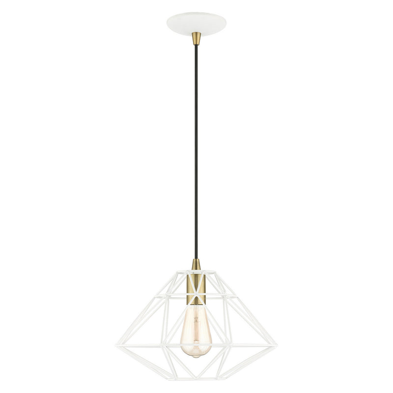 Livex Lighting 41323-03 One Light Pendant, White w/ Antique Brasss