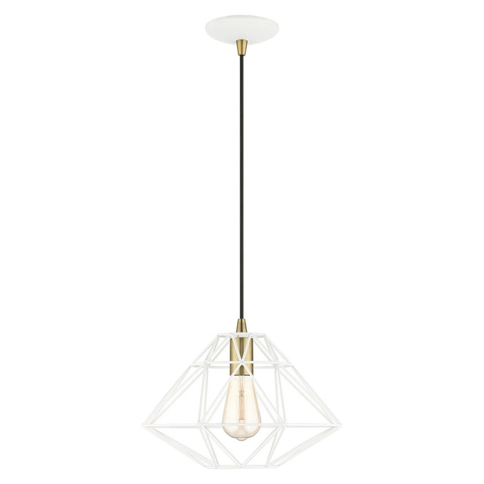 Livex Lighting 41323-03 One Light Pendant, White w/ Antique Brasss