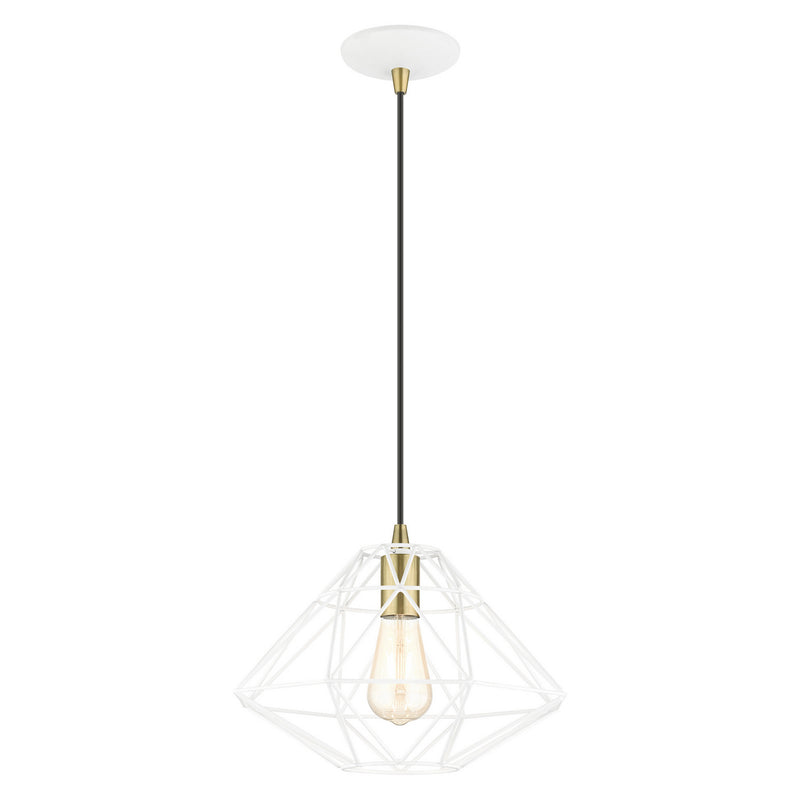 Livex Lighting 41323-03 One Light Pendant, White w/ Antique Brasss