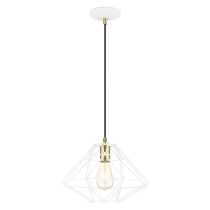 Livex Lighting 41323-03 One Light Pendant, White w/ Antique Brasss