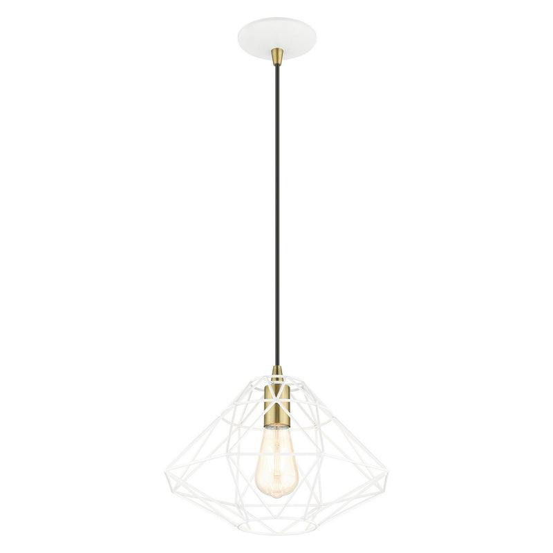 Livex Lighting 41323-03 One Light Pendant, White w/ Antique Brasss