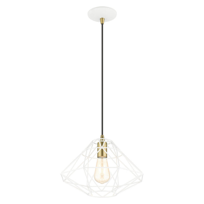 Livex Lighting 41323-03 One Light Pendant, White w/ Antique Brasss