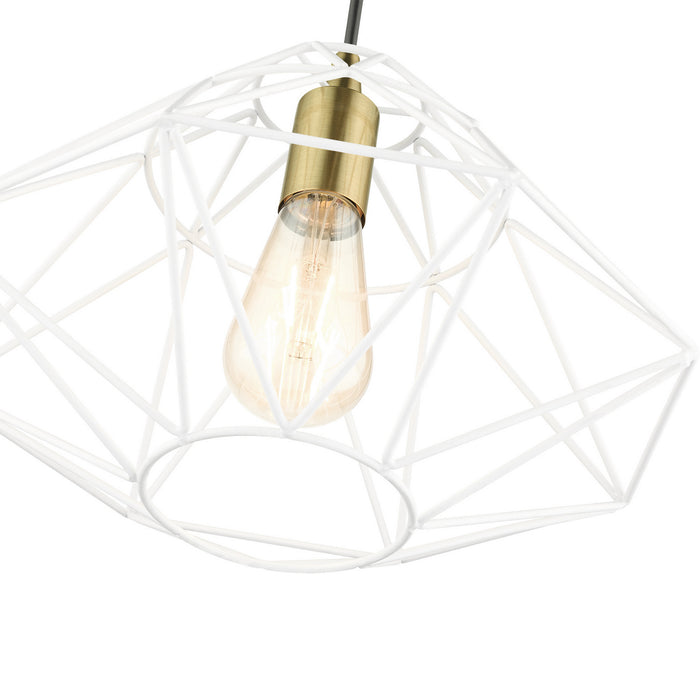 Livex Lighting 41323-03 One Light Pendant, White w/ Antique Brasss