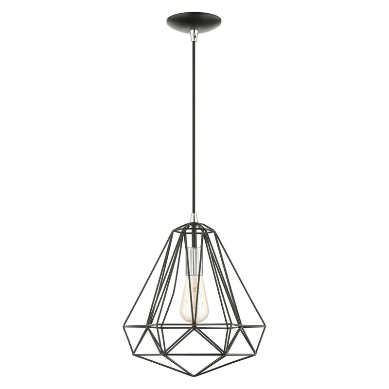 Livex Lighting 41324-68 One Light Pendant, Shiny Black w/ Polished Chromes