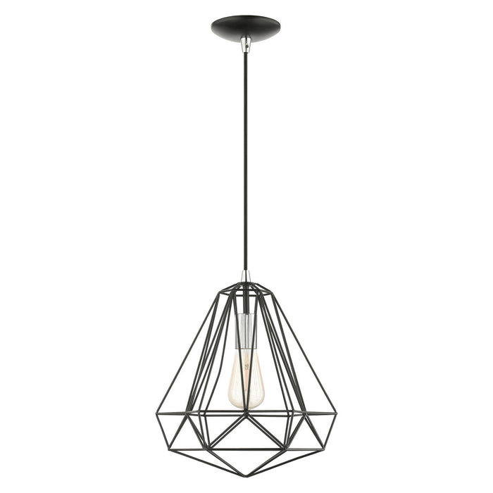 Livex Lighting 41324-68 One Light Pendant, Shiny Black w/ Polished Chromes