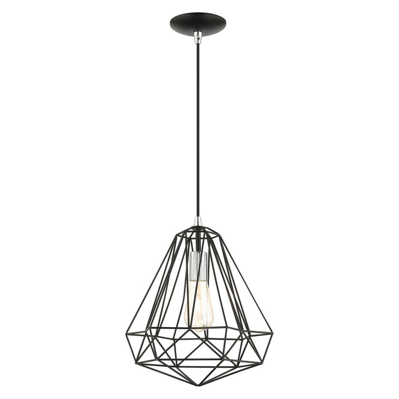 Livex Lighting 41324-68 One Light Pendant, Shiny Black w/ Polished Chromes