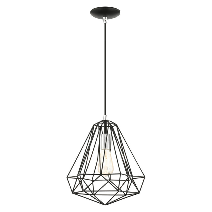 Livex Lighting 41324-68 One Light Pendant, Shiny Black w/ Polished Chromes
