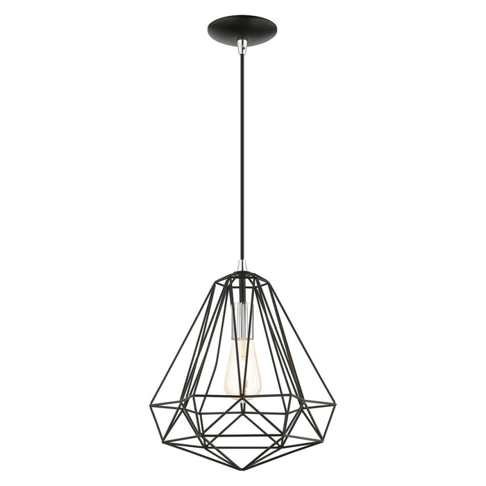 Livex Lighting 41324-68 One Light Pendant, Shiny Black w/ Polished Chromes