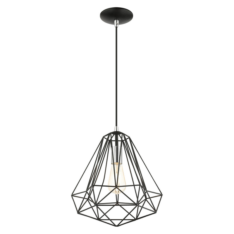 Livex Lighting 41324-68 One Light Pendant, Shiny Black w/ Polished Chromes