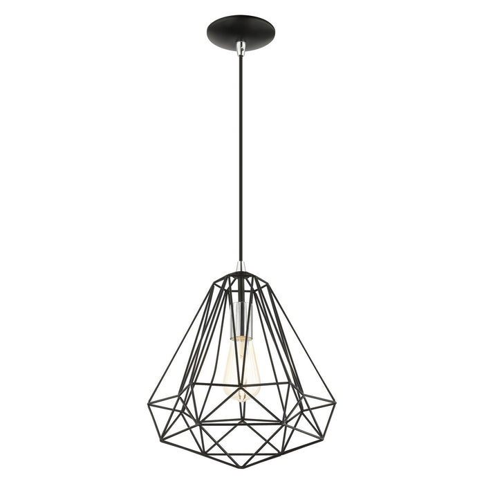 Livex Lighting 41324-68 One Light Pendant, Shiny Black w/ Polished Chromes