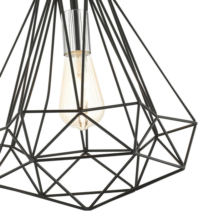 Livex Lighting 41324-68 One Light Pendant, Shiny Black w/ Polished Chromes