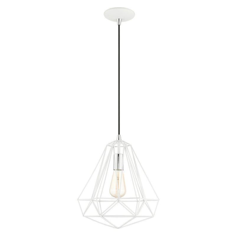 Livex Lighting 41324-69 One Light Pendant, Shiny White w/ Polished Chromes