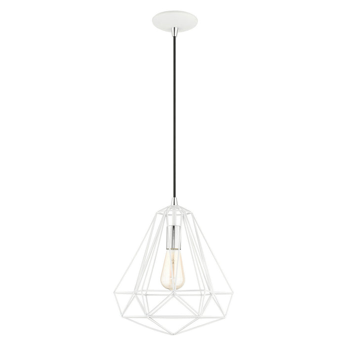 Livex Lighting 41324-69 One Light Pendant, Shiny White w/ Polished Chromes