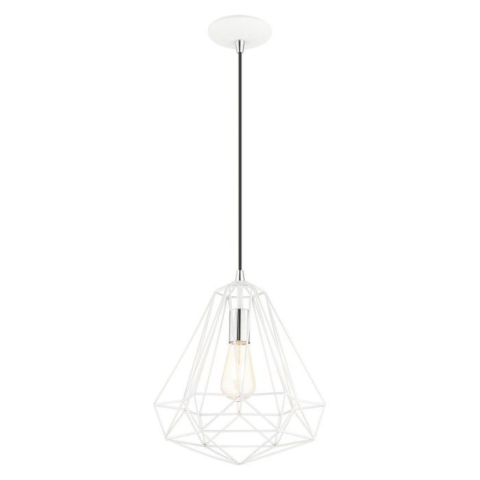 Livex Lighting 41324-69 One Light Pendant, Shiny White w/ Polished Chromes