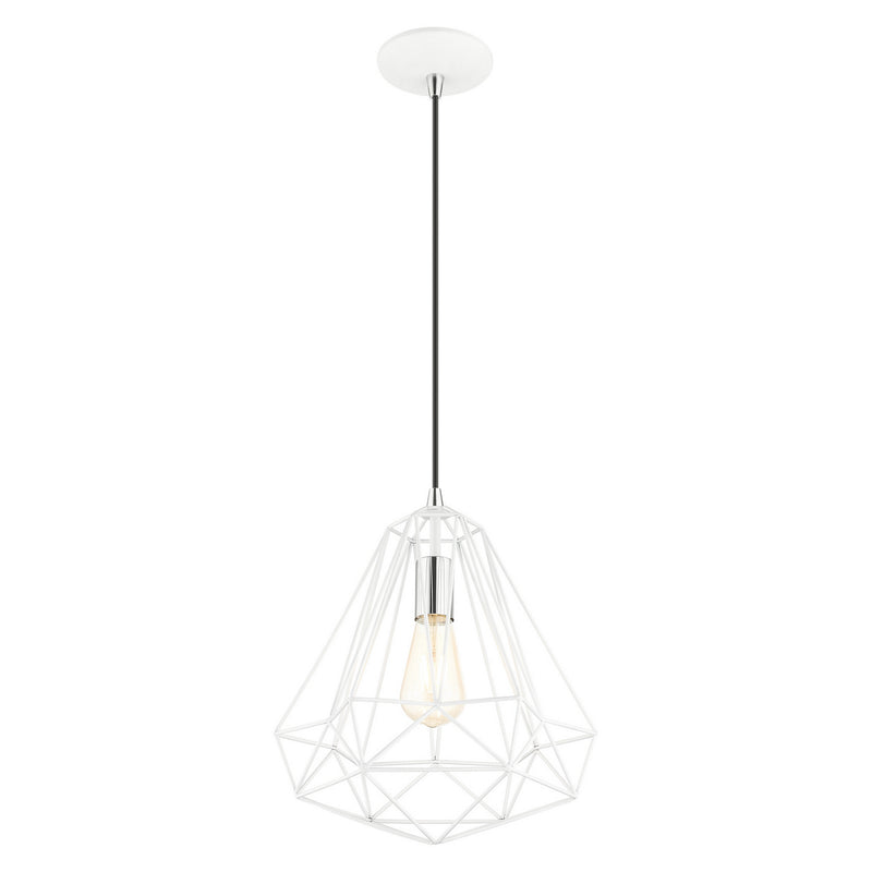 Livex Lighting 41324-69 One Light Pendant, Shiny White w/ Polished Chromes