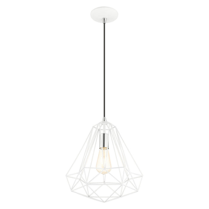 Livex Lighting 41324-69 One Light Pendant, Shiny White w/ Polished Chromes