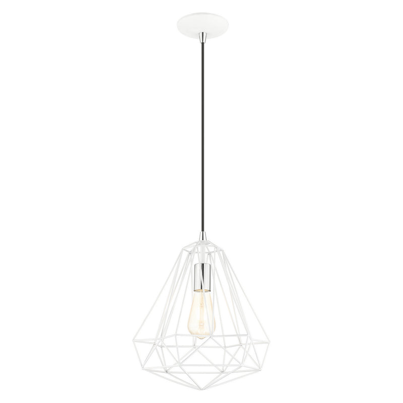 Livex Lighting 41324-69 One Light Pendant, Shiny White w/ Polished Chromes