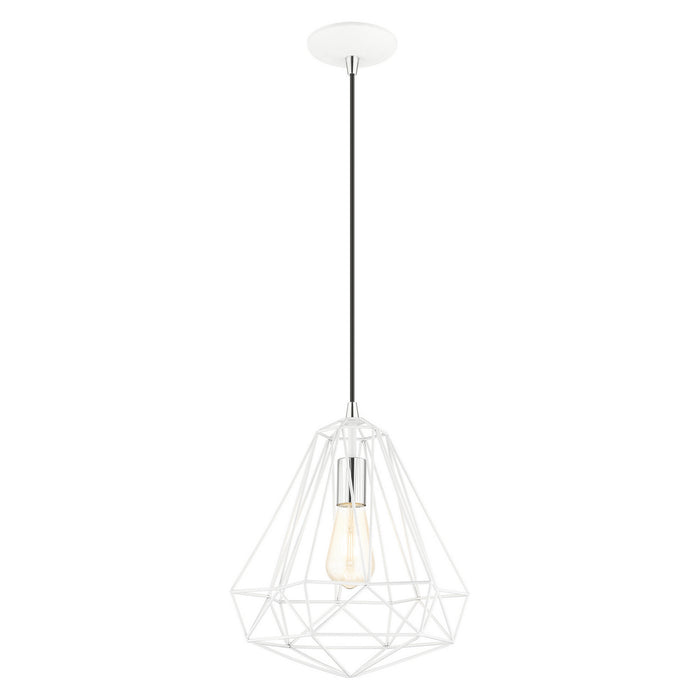 Livex Lighting 41324-69 One Light Pendant, Shiny White w/ Polished Chromes