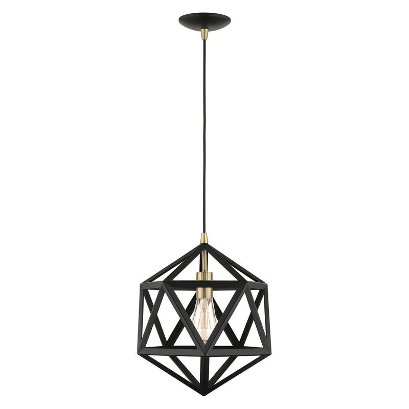 Livex Lighting 41328-14 One Light Pendant, Textured Black w/ Antique Brasss