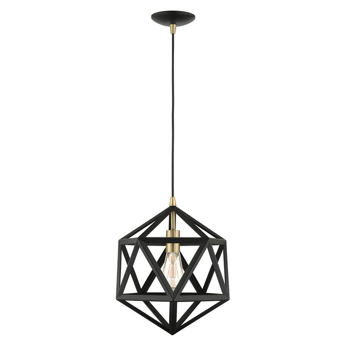 Livex Lighting 41328-14 One Light Pendant, Textured Black w/ Antique Brasss