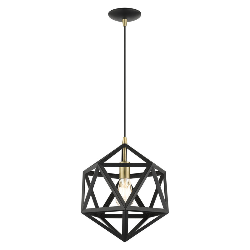Livex Lighting 41328-14 One Light Pendant, Textured Black w/ Antique Brasss