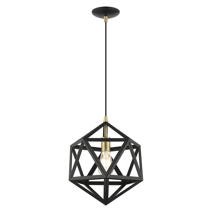Livex Lighting 41328-14 One Light Pendant, Textured Black w/ Antique Brasss