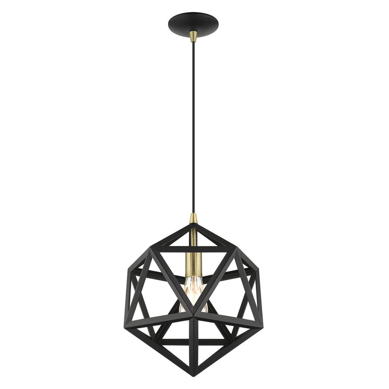 Livex Lighting 41328-14 One Light Pendant, Textured Black w/ Antique Brasss