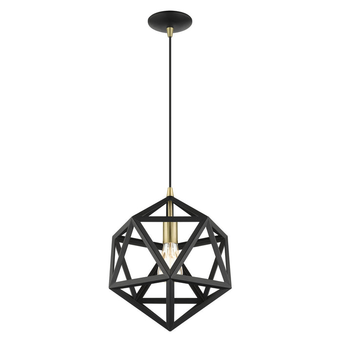 Livex Lighting 41328-14 One Light Pendant, Textured Black w/ Antique Brasss