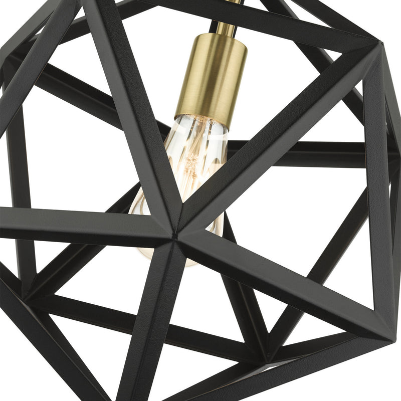 Livex Lighting 41328-14 One Light Pendant, Textured Black w/ Antique Brasss