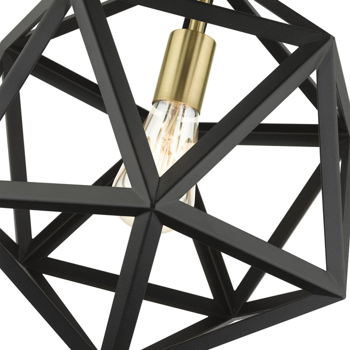 Livex Lighting 41328-14 One Light Pendant, Textured Black w/ Antique Brasss