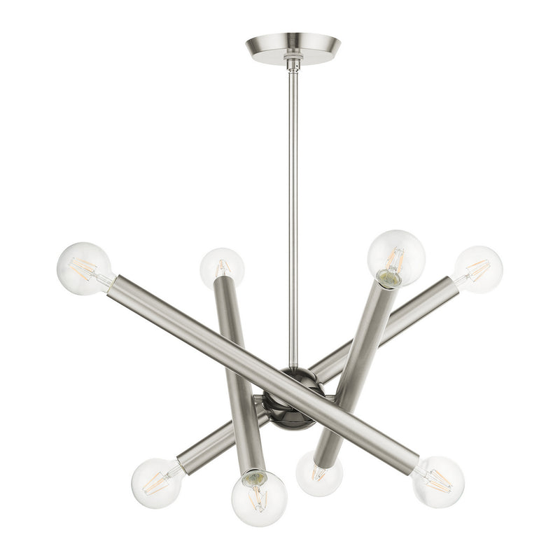 Livex Lighting 45584-91 Eight Light Chandelier, Brushed Nickel w/ Black Chromes