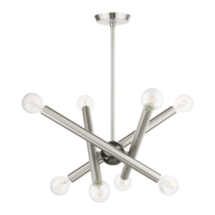 Livex Lighting 45584-91 Eight Light Chandelier, Brushed Nickel w/ Black Chromes