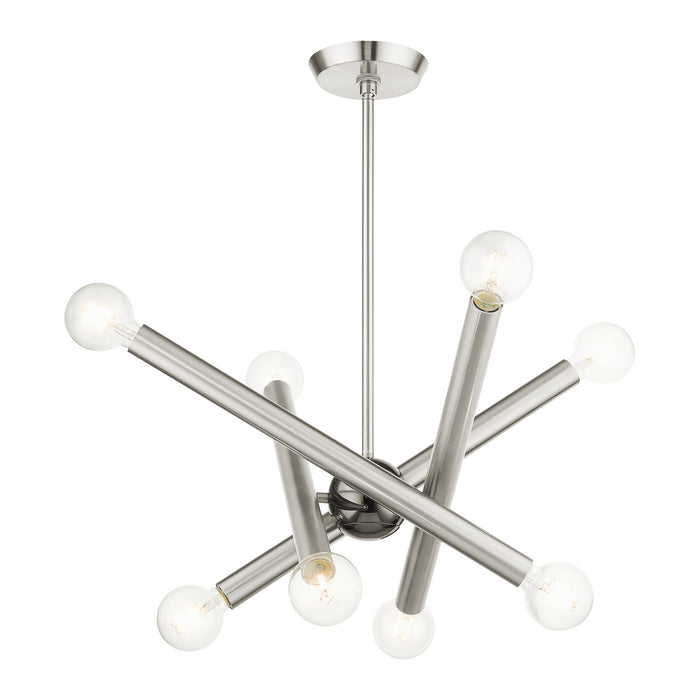Livex Lighting 45584-91 Eight Light Chandelier, Brushed Nickel w/ Black Chromes