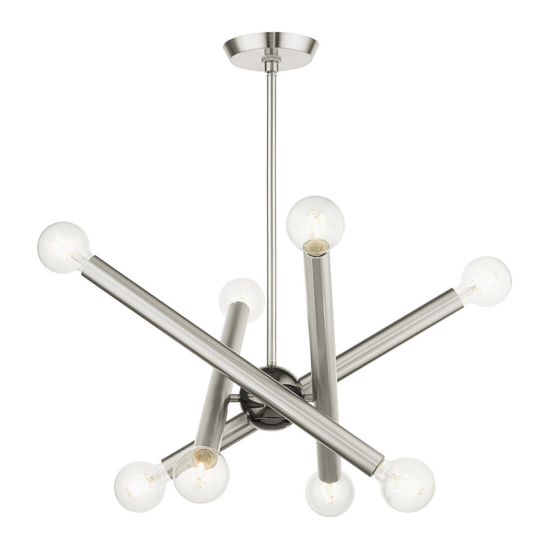 Livex Lighting 45584-91 Eight Light Chandelier, Brushed Nickel w/ Black Chromes