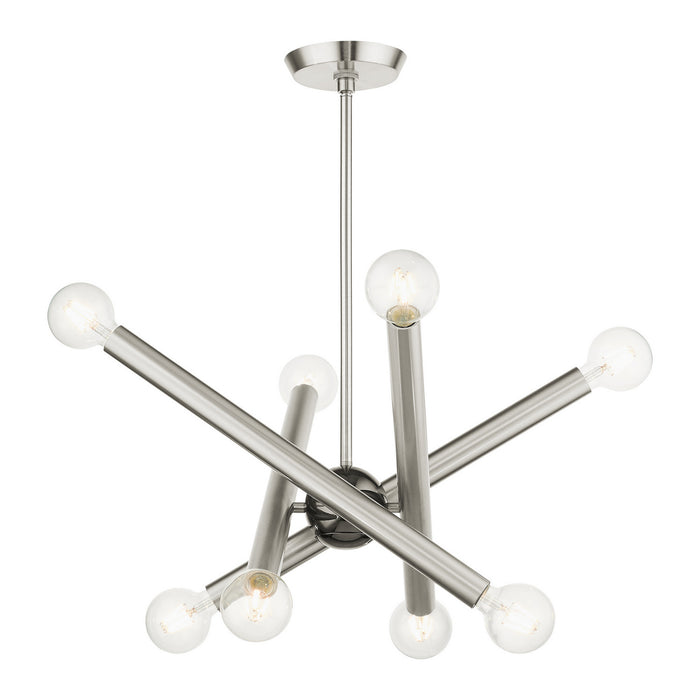 Livex Lighting 45584-91 Eight Light Chandelier, Brushed Nickel w/ Black Chromes