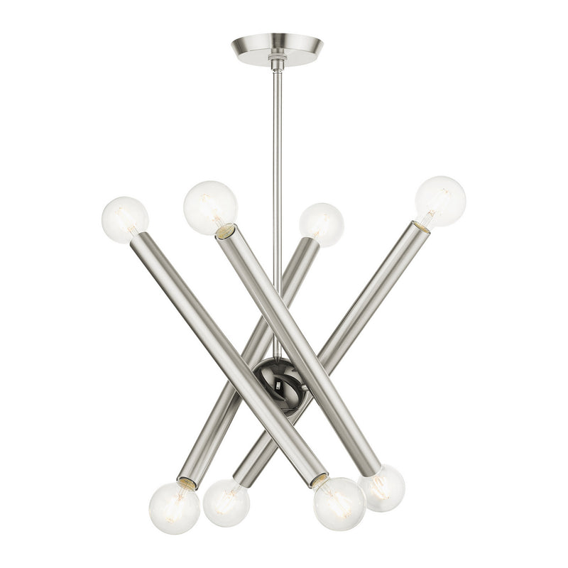 Livex Lighting 45584-91 Eight Light Chandelier, Brushed Nickel w/ Black Chromes