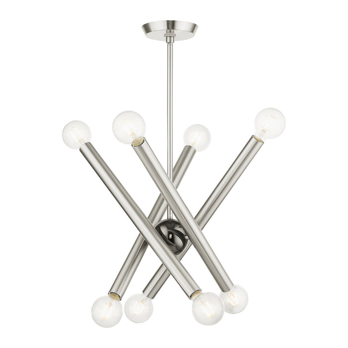 Livex Lighting 45584-91 Eight Light Chandelier, Brushed Nickel w/ Black Chromes