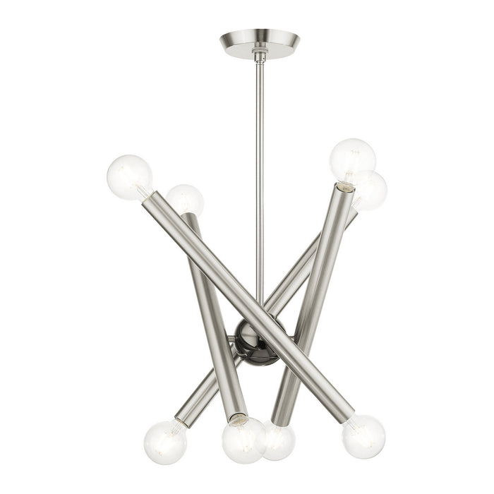 Livex Lighting 45584-91 Eight Light Chandelier, Brushed Nickel w/ Black Chromes
