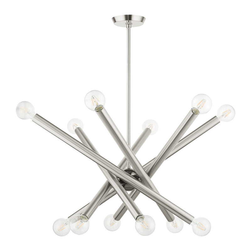 Livex Lighting 45586-91 12 Light Chandelier, Brushed Nickel w/ Black Chromes
