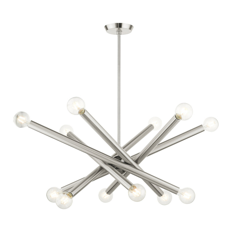 Livex Lighting 45586-91 12 Light Chandelier, Brushed Nickel w/ Black Chromes